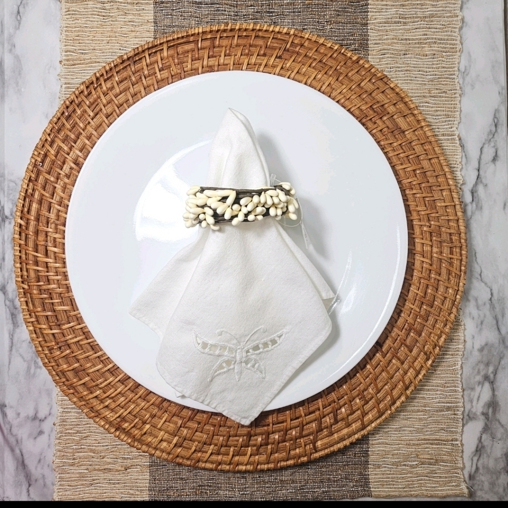 6 Cream Pip Berry Candle Ring / Napkin Ring Holders Farmhouse Primitive Rustic